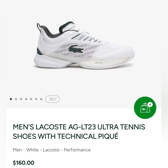 MEN'S LACOSTE AG-LT23 ULTRA TENNIS SHOES WITH TECHNICAL PIQUÉ size 8 - Picture 15 of 15